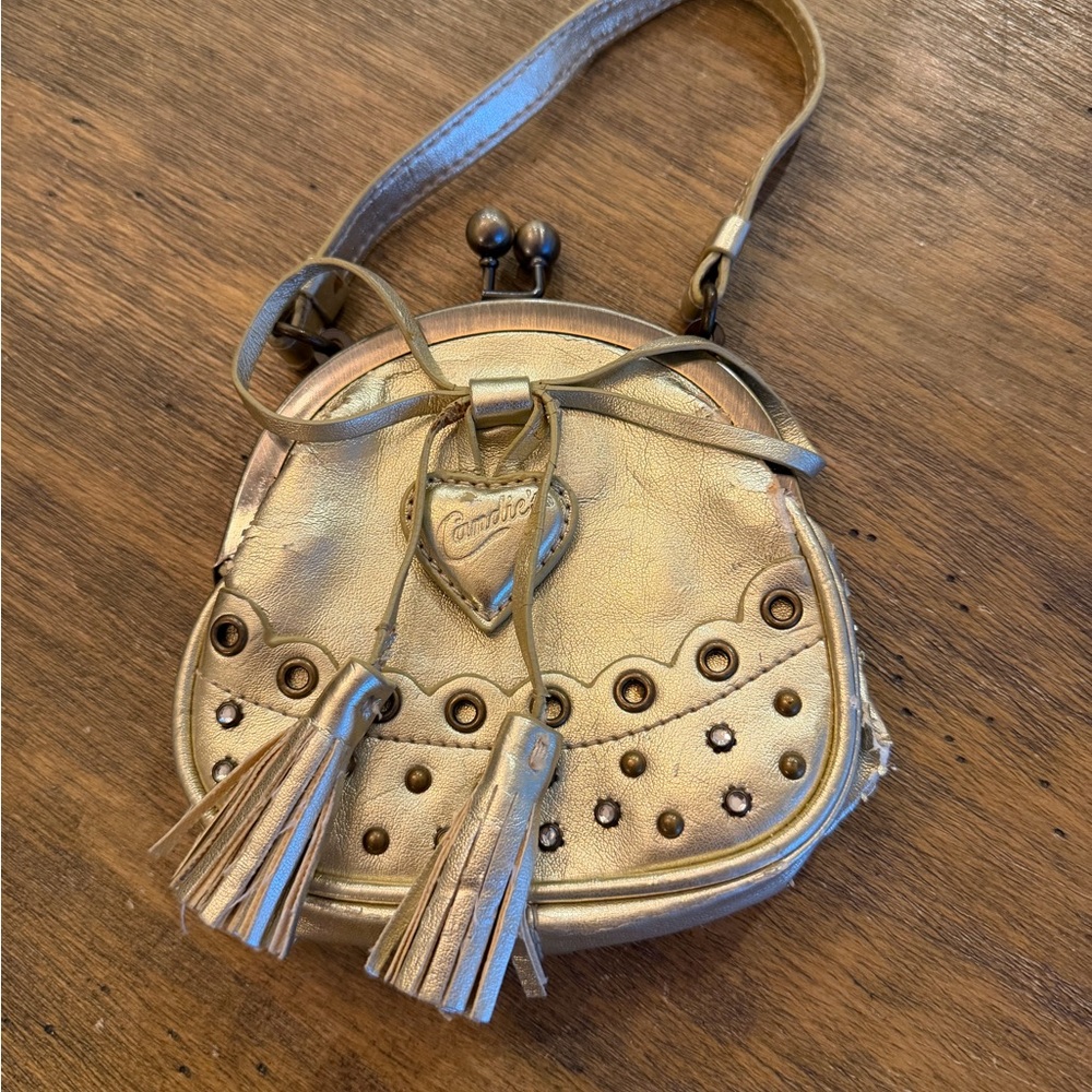 80s Candie's Gold Heart Studded Women's Kisslock Handbag RARE